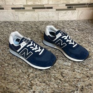 Size 9, women’s, navy, suede, New Balance sneakers